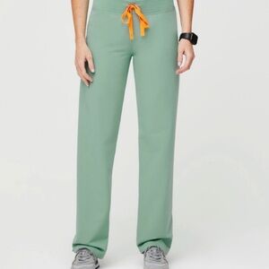 Figs Sage Green Scrub Pants with Orange Drawstring